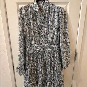 Ivy City Co White Dress with Blue Floral Print